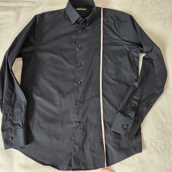 Roberto Cavalli Men’s Dress Shirt Black Long Sleeve Button Front Size M - Picture 8 of 11